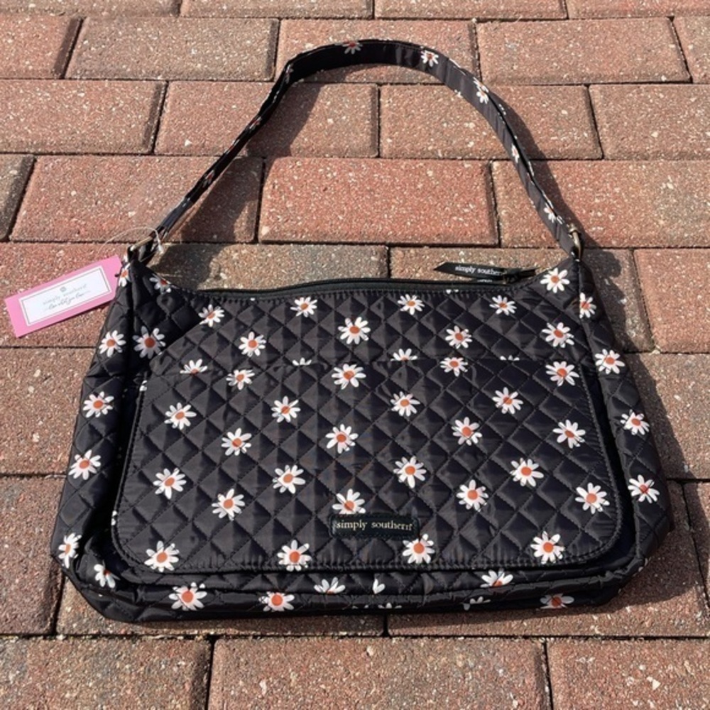 Simply Southern Black Quilted Daisy Shoulder Bag NWT